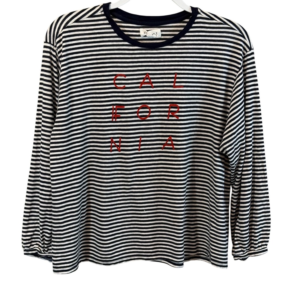 Velvet by Graham Spencer Womens California Navy Blue White Striped Top Size M
